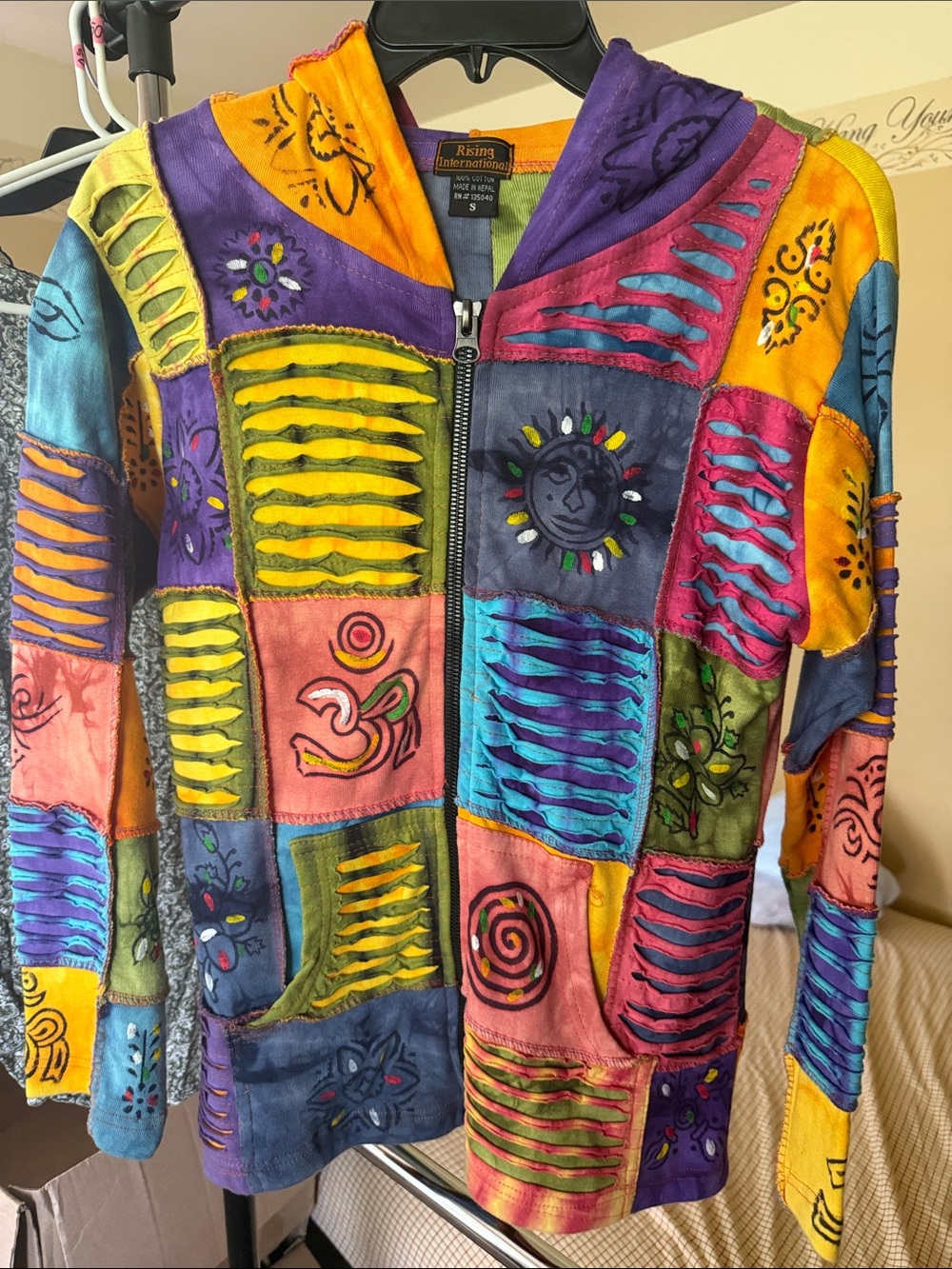 Vintage Rising International Multicolor Patchwork Slashed Zip Hoodie